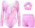 Girls 3-Piece Gymnastics Leotard Set with Shorts & Hairband for 3-12 Years Sparkly Gradient Color Sequins Mesh Neck Long Sleeve Gymnastics Set, Outfit for Gymnastics, Dance, Ballet, Athletic, Practice