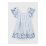 Girls Blue Stripe Broderie Seersucker Dress