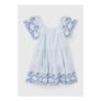 Girls Blue Stripe Broderie Seersucker Dress