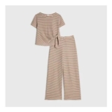 Girls Brown Stripe Knot T-Shirt & Trouser Set