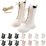 Girls Knee High Boots Lace up Side Zipper Mid-Calf White Combat Shoes Kids Thick Rubber Sole Stitching Faux Waterproof School Shoes Sweet Steampunk Goth Cowgirl Riding Boots Holidays Parties Boot 3-12