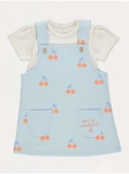 Girls Light Blue Cherry Pinafore and Bodysuit Outfit. Free C&C