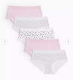 Girls Pink & Mono Print Short Knickers 5 Pack. Free C&C