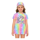 Girls Unicorn UV Protective One-Piece Swimsuit with Cap and Zipper