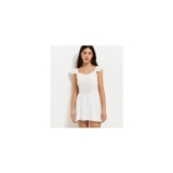 Girls White Textured Flutter Sleeve Dress