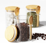 Glass Containers with Lids, 450ml Glass Storage Jars with Bamboo Lids & Spoons, Tea Coffee Sugar Canisters, Small glass jars with lids gifts for women