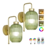 Glass Rechargeable Wall Lights, Set of 2, Gold Battery Operated