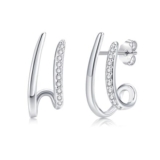 Glintara 925 Sterling Silver Sleeper Stud Earrings, Hypoallergenic CZ, Double-Line