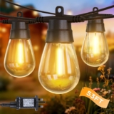 GlobaLink Festoon Lights Outdoor, 52FT/16M Garden String Lights Mains Powered with 8 Flash Modes & Timer, IP65 Waterproof Outdoor String Lights 2700k 152(Spare) Bulbs for Party, Wedding, Backyard