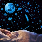 Glow in The Dark Stars, Rocket and Planets Wall Stickers – Glow Stars Decals for Wall and Ceiling Decoration, Nursery, Bedroom, Living Room Décor (Blue)