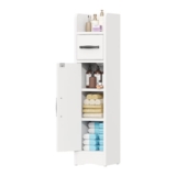 GoaHi Slim Narrow Floor Cabinet with Drawer, Adjustable Shelves, White