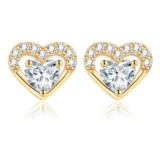 Gold Love Stud Earrings for Women Sterling Silver Cubic Zirconia