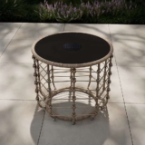 GoodHome Omalos Rattan effect Beige Round Side table – Solar-powered, Free C&C