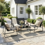 Gotland 4-Piece Garden Patio Furniture Set, 2026 Upgrade Outdoor Table and Chairs with Loveseat, Breathable Fabric & Steel Frame for Backyard,Balcony,Terrace, All-Weather