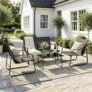 Gotland 4-Piece Garden Patio Furniture Set, 2026 Upgrade Outdoor Table and Chairs with Loveseat, Breathable Fabric & Steel Frame for Backyard,Balcony,Terrace, All-Weather