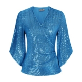 Grace Karin Sequin Tops 3/4 Sleeve Glitter Blouse