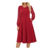 Grace Karin Womens Red Long-Sleeve Crew Neck Midi A-Line Dress