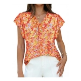 Grace Karin Womens Summer Ruffle-Sleeve Floral Tunic Top Orange XXL