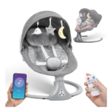 Gray Baby Swing Chair with Bluetooth Remote, 5 Speeds, Lullabies