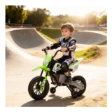 Green AIYAPLAY 12V Electric Motorbike with Twist Grip Ages 3-6