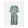 Green Checked V-Neck Puff Sleeve Midi Dress