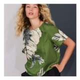 Green Floral Print Short Sleeve Boxy Top