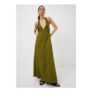 Green Halter Neck Linen Blend Maxi Dress Olive