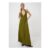 Green Halter Neck Linen Blend Maxi Dress Olive