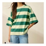 Green Stripe Oversized Boxy Fit Heavyweight Crew Neck T-Shirt