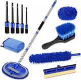 Greenfields Car Wash Brush Kit, Multi-Piece Vehicle Cleaning Set with Extendable Mop, 2-in-1 Sponge Squeegee, Microfiber Towel, Duster, Soft Brush & 5 Detailing Brushes for Cars, Vans, Wheels & Glass