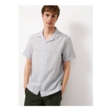 Grey Check Linen Blend Revere Shirt