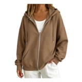 Grey Oversized Zip Hoodie for Women, Long Sleeves