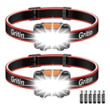 Gritin LED Head Torch 2-Pack, Super Bright Headlamp, 3 Modes