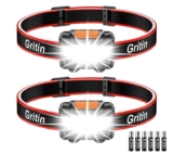 Gritin LED Head Torch,2 Pack Super Bright Headlamp Headlight with 3 Modes Waterproof, Battery Powered LED 6 AAA Batteries Included