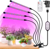 Grow Lights for Indoor Plants 4 Arm LED Grow Light 4/8/12H Timer with Remote Control, Violet Red Blue Plant Growth Lamps for Seedlings & Succulents, 10 Dimming Level