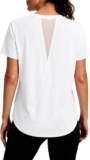 Gyabnw Ladies Gym Tops V-Neck Quick Dry Workout T-Shirts with Moisture-Wicking Fitness Tee Sportswear for Running and Training