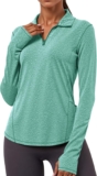 Gyabnw Women s Gym Tops Workout Long Sleeve Jacket Running Yoga Sport Tshirt Half Zip Collar Activewear Thumb Holes Pocket
