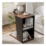 Gyfimoie C-Shaped Wooden Sofa Side Table, Rustic Brown
