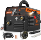 H HZXVOGEN 145A MIG Welder, 240V Gasless MIG Welder Welding Machine, 3-in-1 Flux Core MIG/ARC/Lift TIG, Synergic Control, IGBT Inverter, LED Display, MIG145II