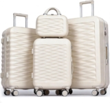H.yeed 4-Piece Luggage Set Lightweight ABS Hard Shell Suitcase Set with TSA Lock and Spinner Wheels Travel Suitcase Set Includes 12 20 24 28 (Beige, 4 pc Set)