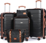 H.yeed Luggage Sets of 5 Piece, Lightweight Trolley Travel Suitcase Set ABS Hard Shell with 4 Spinner Wheels TSA Lock for Man Women, 21 24 28 Duffels Bag & Toiletry Bag (Black, 5 Piece Set)