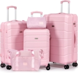 H.yeed Luggage Sets of 5 Piece, Lightweight Trolley Travel Suitcase Set ABS Hard Shell with 4 Spinner Wheels TSA Lock for Man Women, 21 24 28 Duffels Bag & Toiletry Bag (Pink, 5 Piece Set)