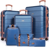 H.yeed Luggage Sets of 7 Piece, Lightweight Travel Suitcase Set ABS Hard Shell with 4 Spinner Wheels TSA Lock for Man Women, 212428Duffels Bag, Backpack & Toiletry Bag-Blue