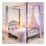 HAHRIR Single Canopy Bed Frame with Vintage Headboard, Black