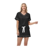 HANERDUN Womens Satin Pajama Set Sleepwear Black