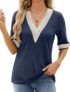 HANERDUN Womens Short Sleeve T-Shirts Sexy Summer Tops Blouses Lace Trim V Neck Blouses for Women Fashion Tops Dressy Casual Shirts