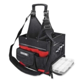 HAUTMEC Heavy-Duty Electrician Tool Bag with Parts Tray, 37-Pocket Open Top Tool Tote with Reinforced Hard Base, Water-Resistant