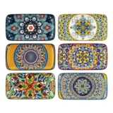 HENXFEN 8-Inch Porcelain Rectangular Serving Plates Set, 6 Colors