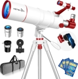HETEKAN Telescope for Adults Kids & Beginners, 90mm Aperture 550mm Portable Refractor Telescope (22X-165X) with AZ Tripod, Phone Adapter, Carry Bag and Decorative Stickers