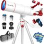 HETEKAN Telescope for Adults Kids & Beginners, 90mm Aperture 550mm Portable Refractor Telescope (22X-165X) with AZ Tripod, Phone Adapter, Carry Bag and Decorative Stickers
